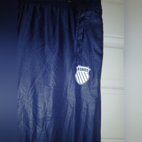 K Swiss Size Large Vintage Y2K Navy Nylon Track Pants Athleisure Bottom Zipper - Picture 2 of 4